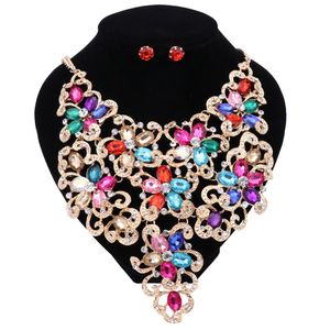 Afrikanska pärlor smycken sätter Rhinestones Blomma hänge halsband örhängen kristall bröllop brud party klänning tillbehör