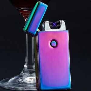 Electronic Lighter DUAL Arc Windproof Ultra-thin Metal Pulse USB Rechargeable Flameless Electric Arc Cigar Cigarette Lighter