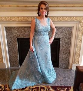 Gorgeous Applique Beaded Sequin Mother Of The Bride Dresses Sheer Jewel Mermaid Prom Dress Sweep Train Wedding Guest Dress Custom Made