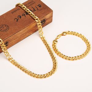 MENS WOMEN 14K SOLID YELLOW FINE GOLD FINISH MIAMI CUBAN LINK BRACELET NECKLACE CHAIN SETS FREE SJO[[OMG