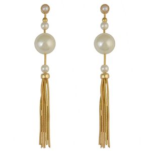 idealway Fashion Jewelry 18K Gold Plated Alloy Geometry Shape Pearl Simple Pendant Waterdrop Fish Hook Dangle Stud Earrings