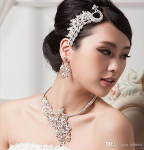 Full Rhinestone Peacock Bridal Jewelry Set Silver Golden Crystal Studs Earring Necklace Set Women Wedding Party Jewelry