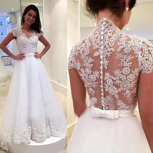 Потрясающие кружевные бальные платья свадебные платья белые V-образные шерки