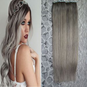 Brazylijska Dziewica Proste Silver Grey Hair Extensions 120 sztuk Taśmy w rozszerzeniu Human Hair 300G Human Hair Extensions