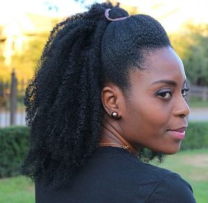 140g high long black color kinky curly human hair drawstring ponytails Clip virgin brazilian hair natural hair puff for black women