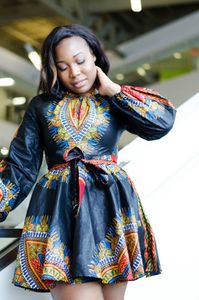 2018 Elegant African Print Dashiki Dress Womens Casual Long Sleeves Dashiki Dresses Fashion Designed Outfit Ball Gown Robe Clothes Plus Size