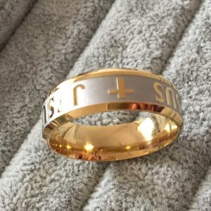 Высококачественные крупные мужчины Женщины Золотые Щепки Ионо-покрытие Подлинное Чистое 8 мм Титановые Мужские Мода Джойс Крестные молитвенные кольца