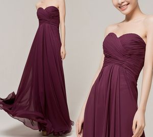 Robe de Soiree 2022 Proste Długie Druhna Dresses Plum Purple Floor Długość Szyfonowa Maid of Honor Gown Empire Custom Make Vestidos de longo