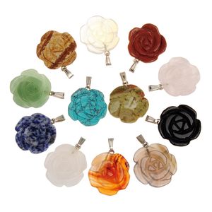 Chakra Natural Stones Quartz Agate Beads Reiki Healing Flare Rose Flower of Life Ambition & Success Charms Pendant for Yoga Jewellery Amulet