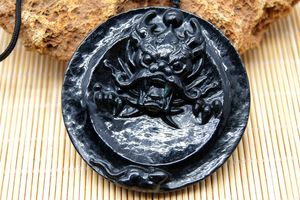 Handmade carving of pure natural ink emerald dragon (wangzi chan) amulet necklace pendant,