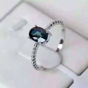 Luksusowy szlachetny obrączka 5 * 7mm 0.7 CT Natural Dark Blue Sapphire Ring Solid 925 Sterling Silver Sapphire Pierścionek dla dziewczyny