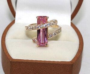 Moda güzel 18 K GP Pembe kristal Takı yüzük boyutu: 7-9 #