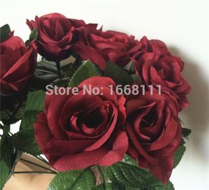 80pcs Burgundy Rose Flower Red 30cm Vino Colore Rose per centrotavola per matrimoni Bride Bouquet Artificial Decorative Flowers