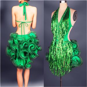 Latin Dance Dress Green Professional Costume Dla Kobiet Fringe Samba Kostium Kolorowe Kobiet Konkurencja Ballroom Suknie Tassels 8 Kolory