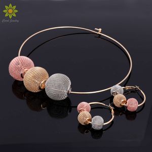 Fashion Dubai Gold Plated Jewelry Set Nigerian Wedding African Beads Earrings Necklace Set For Women 3Color