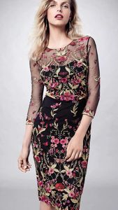 Sexy Embroidery Women Sheath Dress Sheer Lace Patchwork Dresses 119A715
