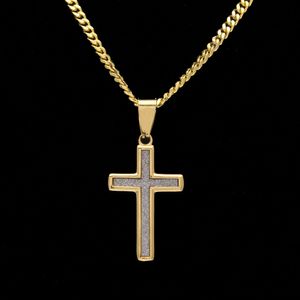 Nuovo ciondolo croce d'oro in acciaio inossidabile ghiacciato Bling CZ collana con ciondolo in metallo con strass 24 pollici catena cubana gioielli hip hop