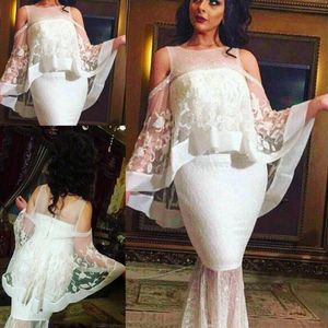 Arabisk vit av axelkvällsklänningar 2017 Lace Appliques Se genom Mermaid Prom Klänningar Golvlängd Kvinnor Formellt Slitage