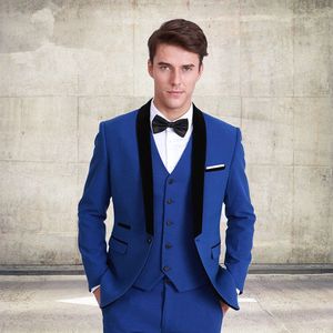Classic Style Groomsmen Passar One Button Groom Tuxedos Royal Blue Men Passar Brudgum för Man Kläder (Jacka + Byxor + Vest)
