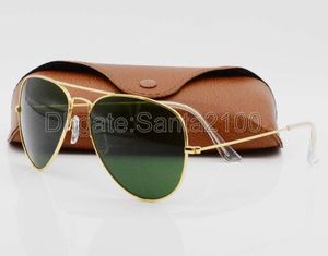 Pilot Yeşil Güneş Gözlüğü toptan satış-1 adet Yüksek Kalite Klasik Pilot Güneş Gözlüğü Tasarımcı Marka Mens Womens Güneş gözlükleri Gözlük Altın Metal Yeşil mm mm Cam Lensler