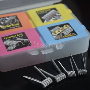 Turneringsspolbox Kit 4 i 1 uppvärmning av premade trådfästet Fiolin Centipede Crack Coil Cotton Prebuilt -ledningar 16st/låda för vape DHL