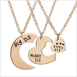 Fashion Trend Letter Pendant Necklaces 18inches BIG/MIDDLE/LITTLE sis Good Sister Patchwork Love Heart Jewelry for Women Gift