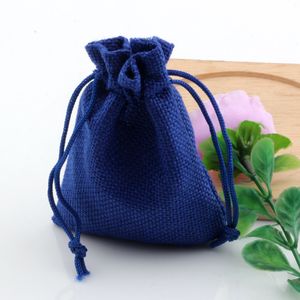 50pcs Linen Fabric Drawstring bags Candy Jewelry Gift Pouches Burlap Gift Jute bags 7x9cm / 10x14cm /13x18cm / 15x20cm ( blue )