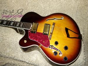 New Fire Burst Hollow L-5 Vänsterhänt Jazz Guitar Top Musikinstrument