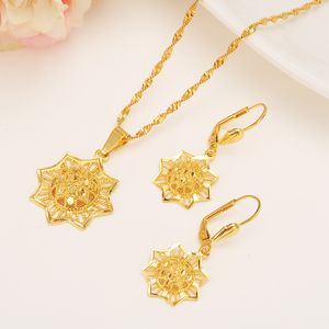 Etíope 14 k Amarelo Sólido Ouro Fino GF Preenchido conjunto de Jóias Anise Cadeia Pingente Brincos Africano Noiva Casamento Tecnologia Bijoux