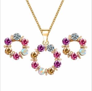 Circle jewelry set Europe and the United States wind colorful crystal jewelry ladies earring necklace set wholesale free shipping