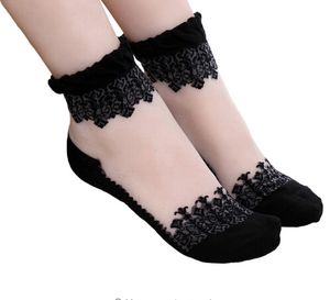 Kvinnor Lace Ruffle Ankle Sock Soft Comfy Sheer Silk Bomull Elastisk Mesh Knit Frill Trim Transparenta Kvinnor Strumpor