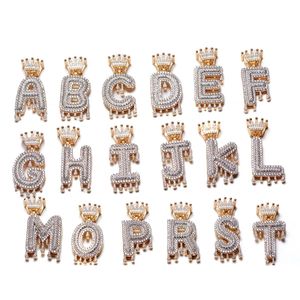 Custom Crown Drip Initials Bubble Letters Halsband Hängsmycke för män Kvinnor Cubic Zircon Hip Hop Smycken med 20inch rep kedja
