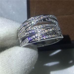 高級女性ファッションジュエリーダイヤモンド Cz ホワイトゴールド充填クロス婚約結婚指輪リング女性男性ギフト