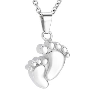 IJD9424 Double Baby Foot Rostfritt Stål Kräm Hängande Halsband Minnes Ashes Keepsake Urn Halsband Smycken