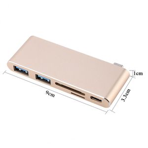 Freeshipping USB-C 3.1 Multi-Port Hub Adapter med 2 USB 3.0 Portar Typ-C Hubs PD S-D / T-F C-ARD-läsare för MacBook