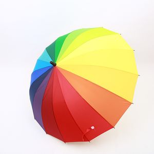 Venda quente 100 pçs / lote Rainbow Guarda-chuva Grande Longo Lidar Com Umbrella Colorido Macho Feminino Feminino Ensolarado E Chuvoso Guarda-chuva