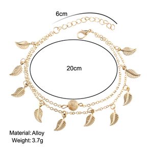 Leaves Tassel Double Layer Anklets chain For Women summer Beach Pendant Foot Ankle Bracelet Fashion Jewelry Gift