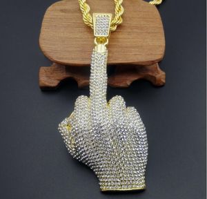 Finger Halsband Street Wind Heavy Drill Full Diamond Alloy Big Finger Pendant Vertikal Middle Finger Hip Hop Halsband Present