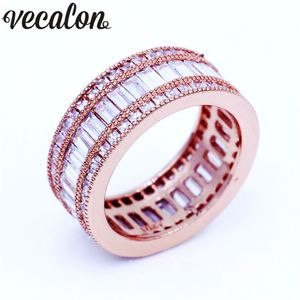 Vecalon luxo mulheres banda anel princesa completa corte 15ct diamonique cz rosa ouro enchido anel de casamento para mulheres homens