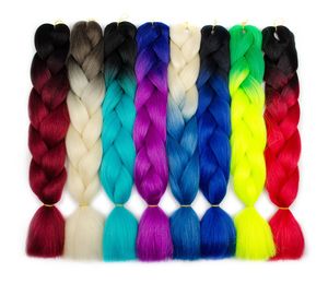Ombre Kanekalon Braiding Synthetic Hair Crochet Braids Twist 24inch 100g / Pack Ombre Dwa Tone Jumbo Braids Syntetyczne przedłużanie włosów