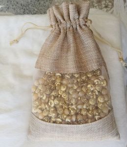 Jute Organza Clear Window Packaging Sack Flax Linen Drawstring Bag x15cm x22cm Makeup Jewelry Gift Pouches