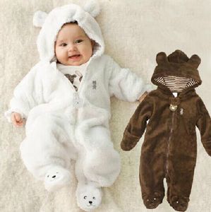 Autunno Inverno Pagliaccetti per bambini Stile orso Felpe con cappuccio in pile di corallo Tuta Neonate Ragazzi Pagliaccetto Caldi vestiti per neonati Abbigliamento per neonati