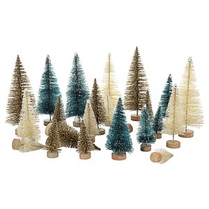 Artificial Sisal Christmas Tree Mini Pine Tree with Wood Base DIY Crafts Home Table Top Decor Christmas Ornaments Green Gold and Ivory