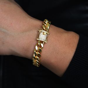 2018 Fashion punk curb high quality Men Bracelet Chain luxury male jewelry spring-ring-clasps gold color charm man bracelet 21cm