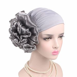 New Woman Big Flower Turban Elastic Cloth Head Cap Hat Beanie Ladies Hair Accessories Muslim Scarf Cap for Hair Loss Girl Hats