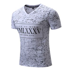 Mens T-Shirts Spots Tees Letters Printed Casual Summer Male V Neck Short Sleeve Tops