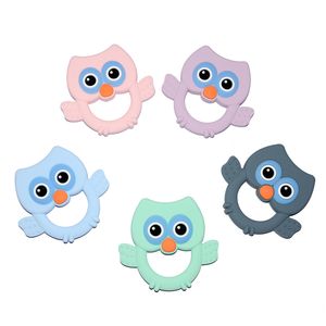 Silicone Teethers Animal Owl Baby Teether Chew Charms Infant Tanding Present Toddlers Toy Teething Ring Diskmaskin Säker matkvalitet Silikon
