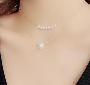 新しいスタイルのシンプルな二重真珠の鎖骨チェーンwebセレブネックの装飾品ネックレス女性の漢字学生の首の襟チェーンファッションクラシックE