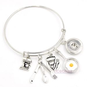 Wholesale Snap Jewelry Chef Bracelet Utensil Baking Cooking Frying Egg Pan Charms Wire Bangle Snap Button Bracelets for Chef Gift