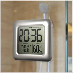 Zeitime Uhren großhandel-Big Room Indoor Hygrometer Wasserdicht Duschzeit Uhr Digital Badezimmer Küche Wanduhr Silber Große Temperatur und Luftfeuchtigkeitsanzeige